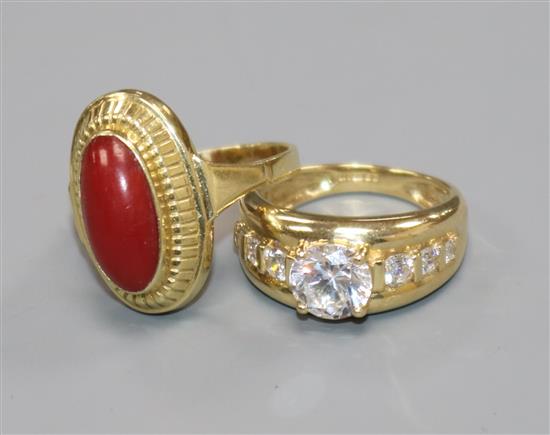 Two 14ct gold rings including one set with cubic zirconia.